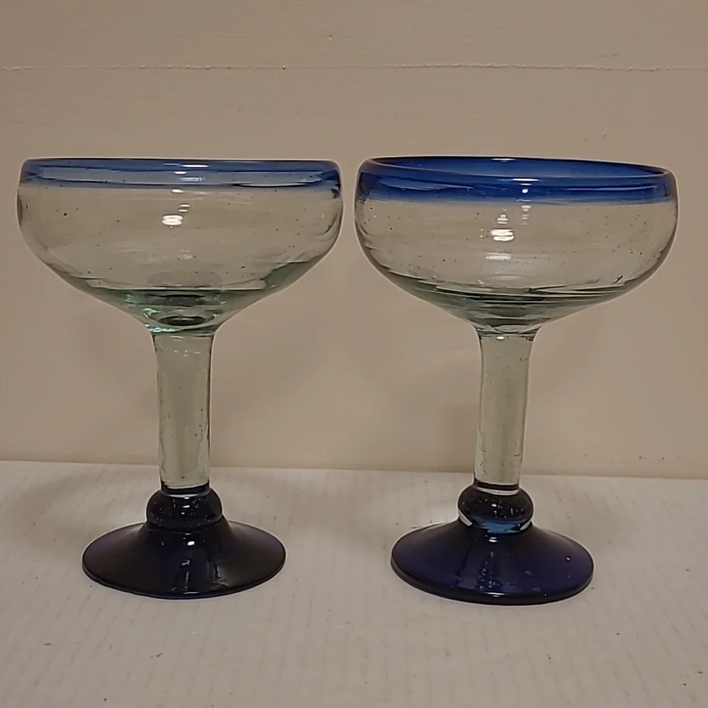 Pair of Beautiful Handblown Margarita Glasses